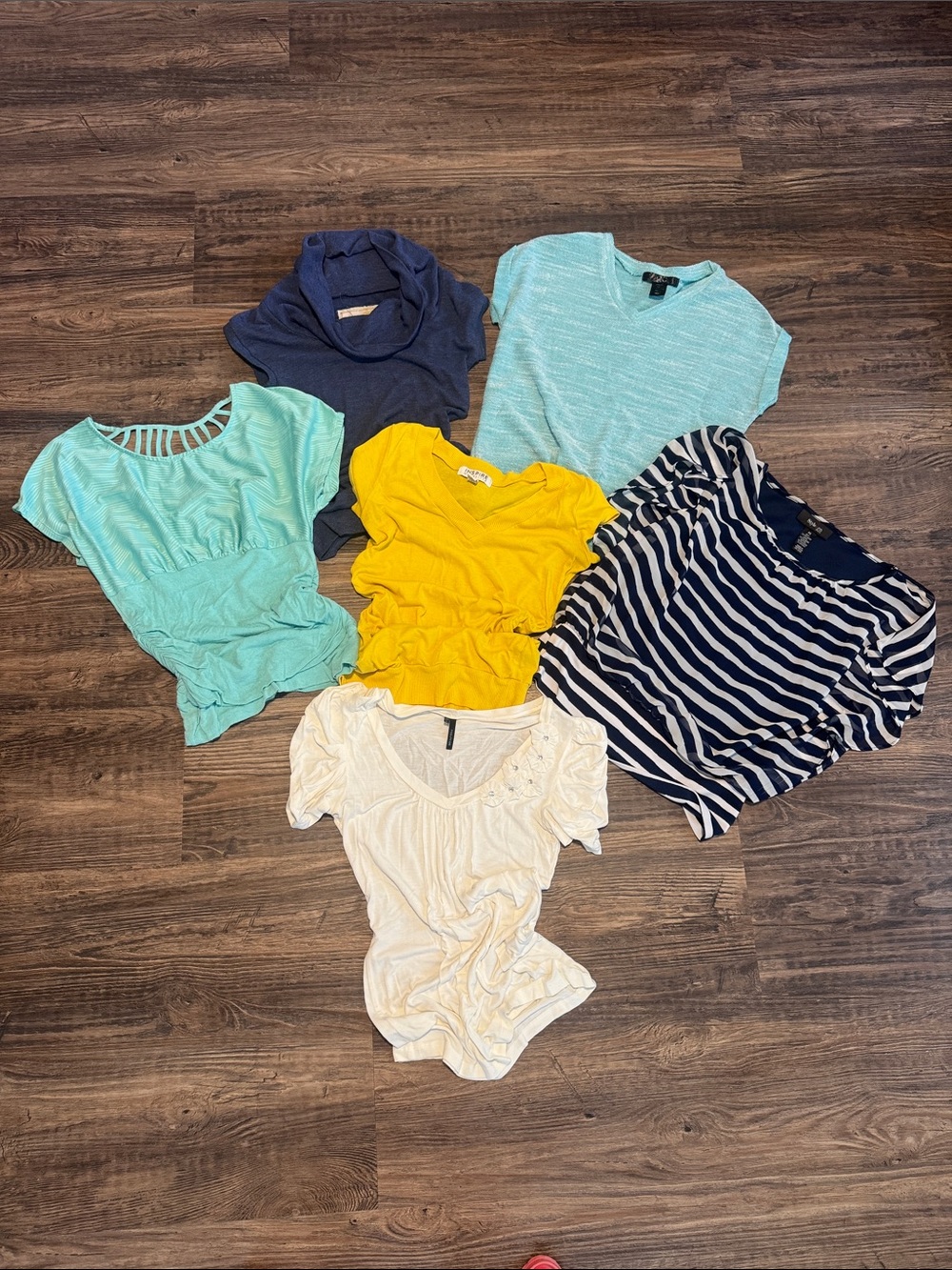 Mixed Women’s Work Tops Pack - Navy Stripe, Yellow, Aqua, White, Mint, Teal
